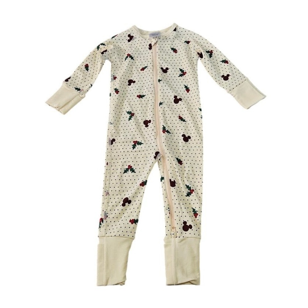 Hanna Andersson Disney Mickey Mouse Holiday Sleeper Cream Polka Dot 3-6 Months
